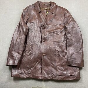 Vintage Fidelity Leathers Jacket Mens 46 Brown Genuine Motorcycle Trench Lined